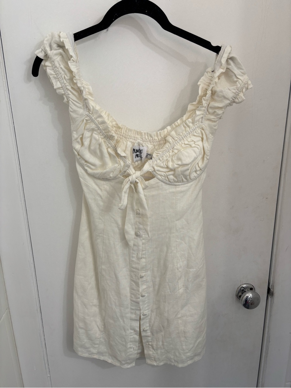Princess Polly Cream Ruffle Tie-Front Chemise